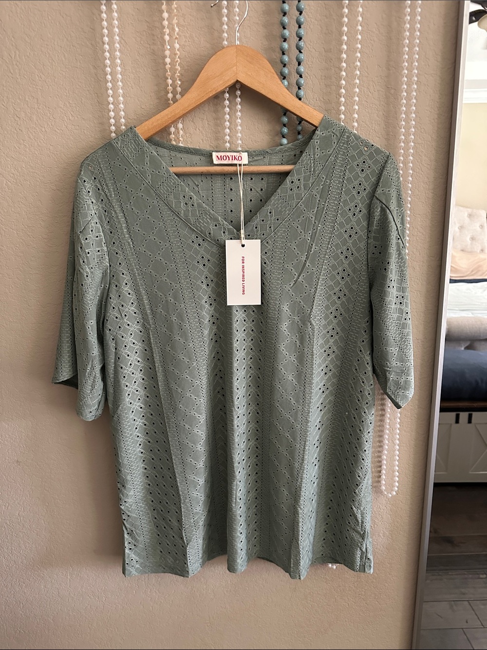 Sage Green Eyelet Short Sleeve Tee